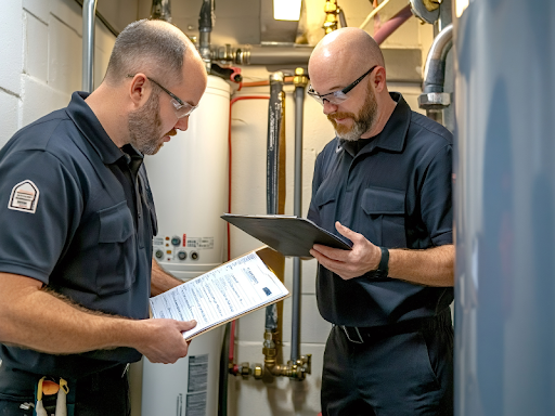 Battavio’s technicians are inspecting and discussing the boiler maintenance service agreement checklist